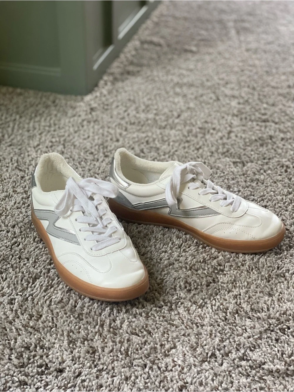 Madden Girl White Sneakers with Silver Accent and Gum Sole